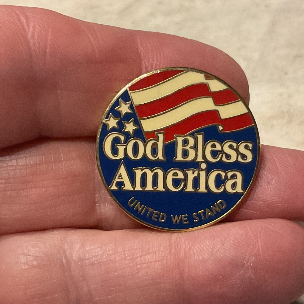 Vintage Tac Pin God Bless America enameled goldtone metal